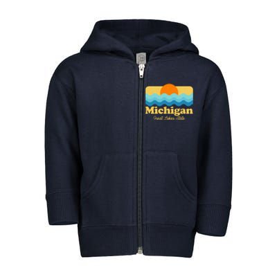 Michigan Great Lakes State Retro Sun Lake Toddler Zip Fleece Hoodie