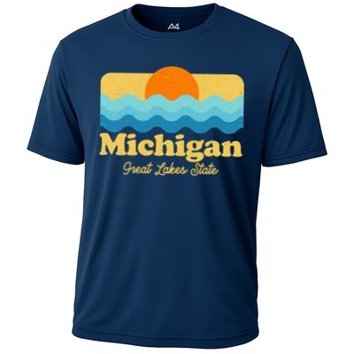 Michigan Great Lakes State Retro Sun Lake Performance Shirt