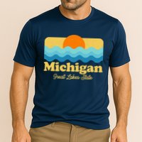 Michigan Great Lakes State Retro Sun Lake Cooling Performance Crew T-Shirt