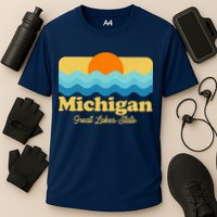 Michigan Great Lakes State Retro Sun Lake Cooling Performance Crew T-Shirt