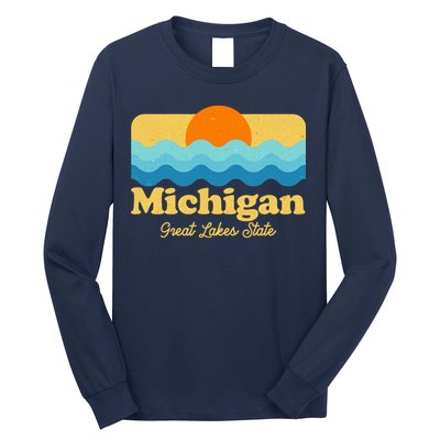 Michigan Great Lakes State Retro Sun Lake Long Sleeve Shirt
