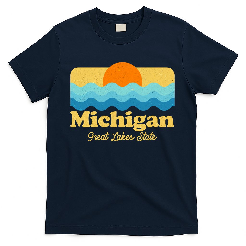 Michigan Great Lakes State Retro Sun Lake T-Shirt