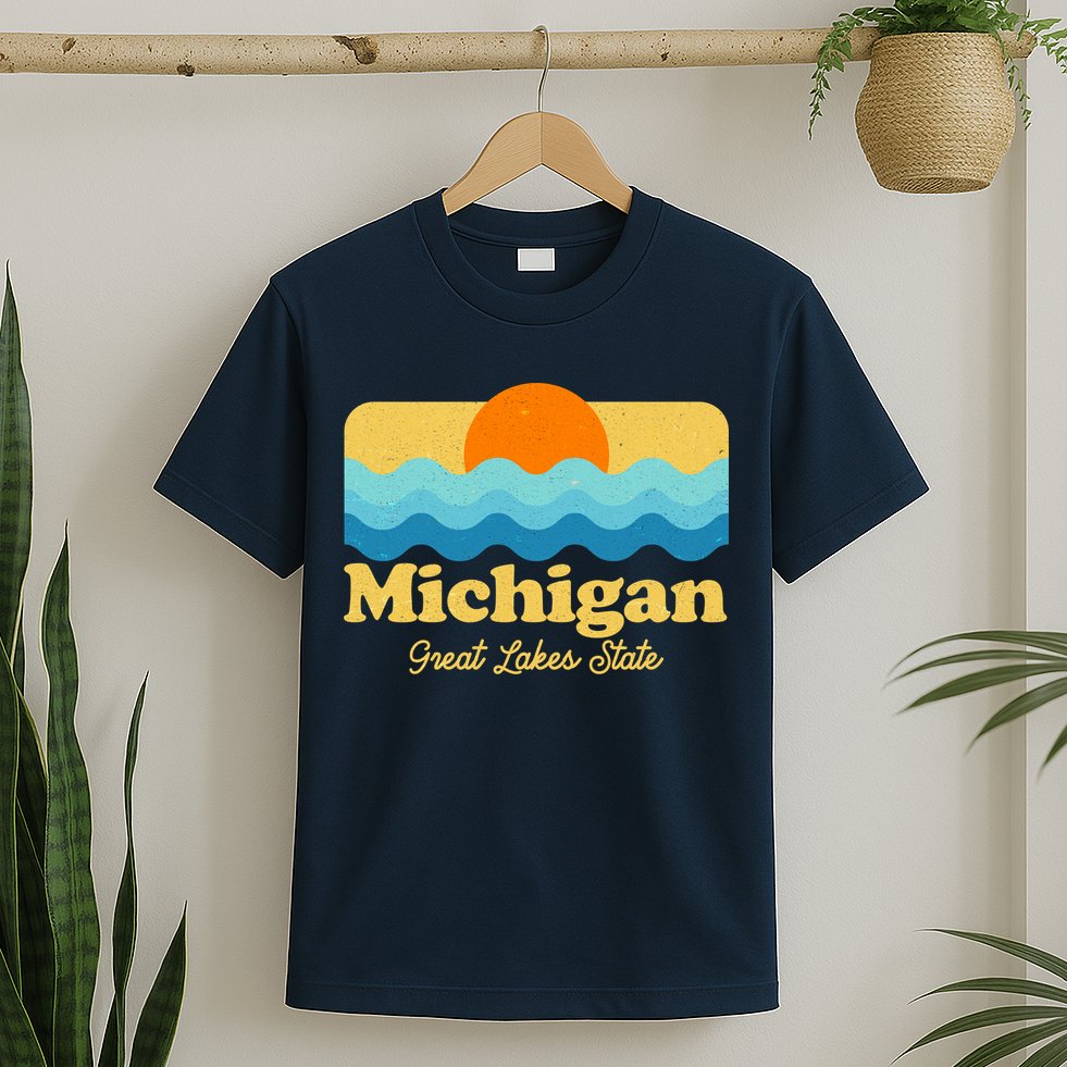 Michigan Great Lakes State Retro Sun Lake T-Shirt