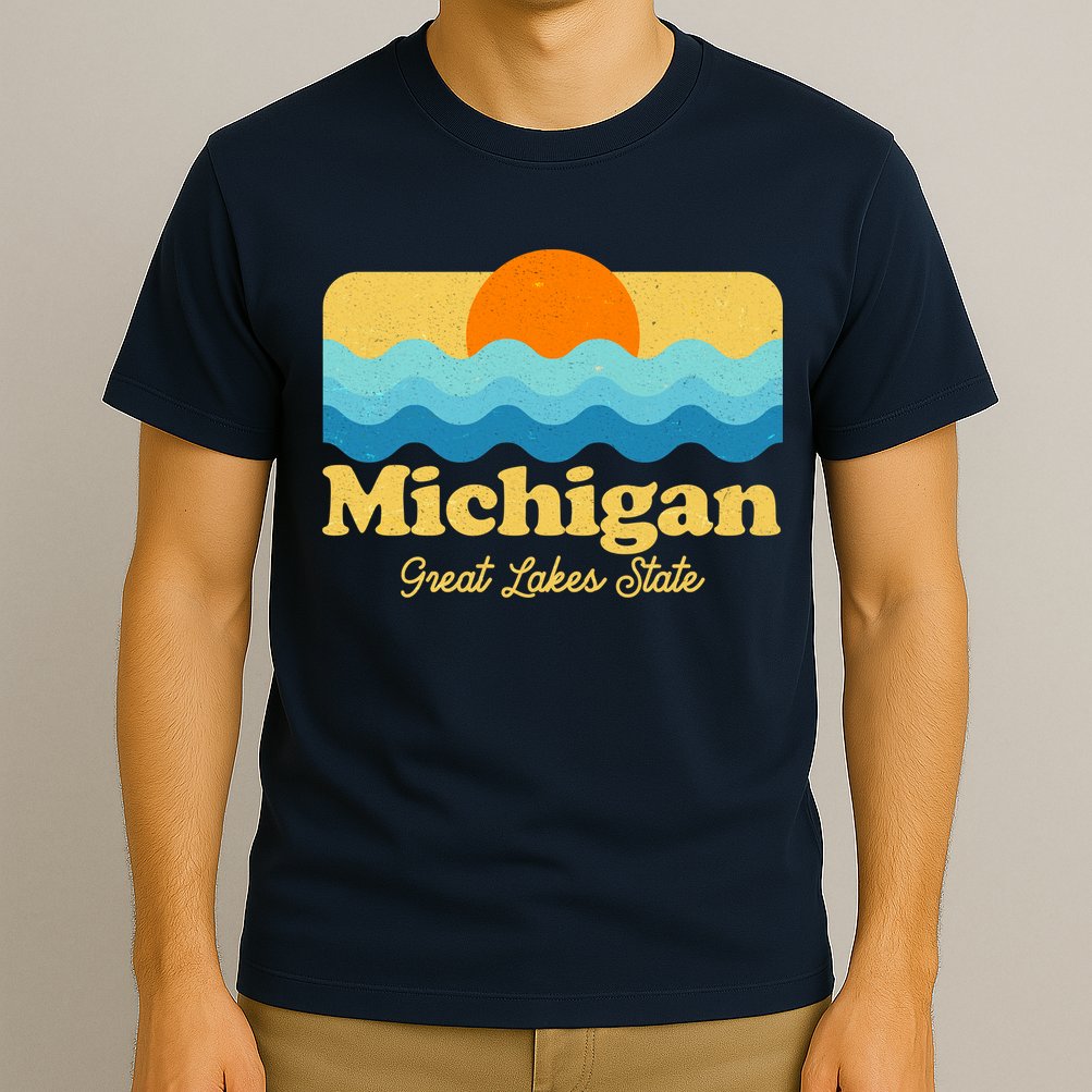 Michigan Great Lakes State Retro Sun Lake T-Shirt