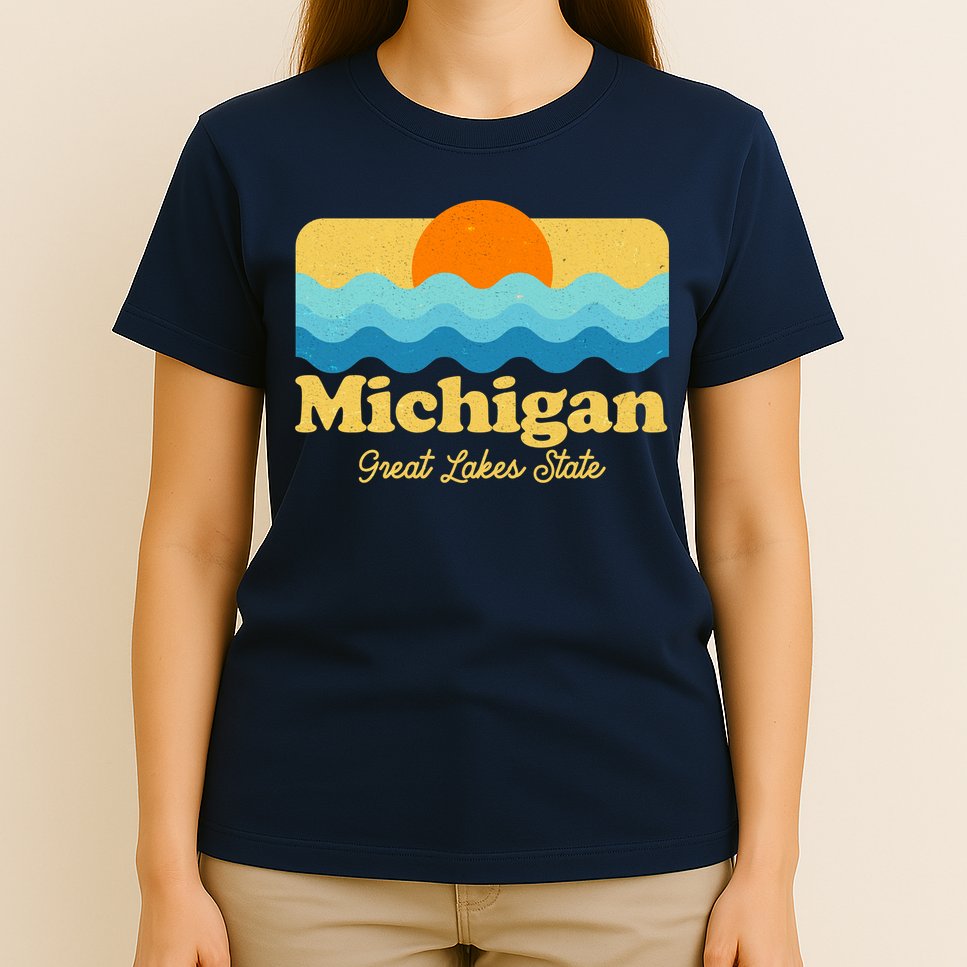 Michigan Great Lakes State Retro Sun Lake T-Shirt