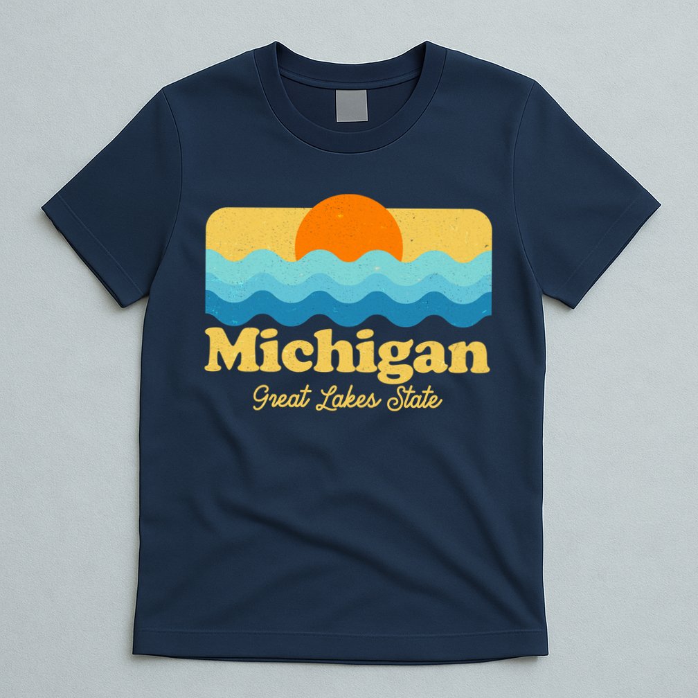 Michigan Great Lakes State Retro Sun Lake T-Shirt