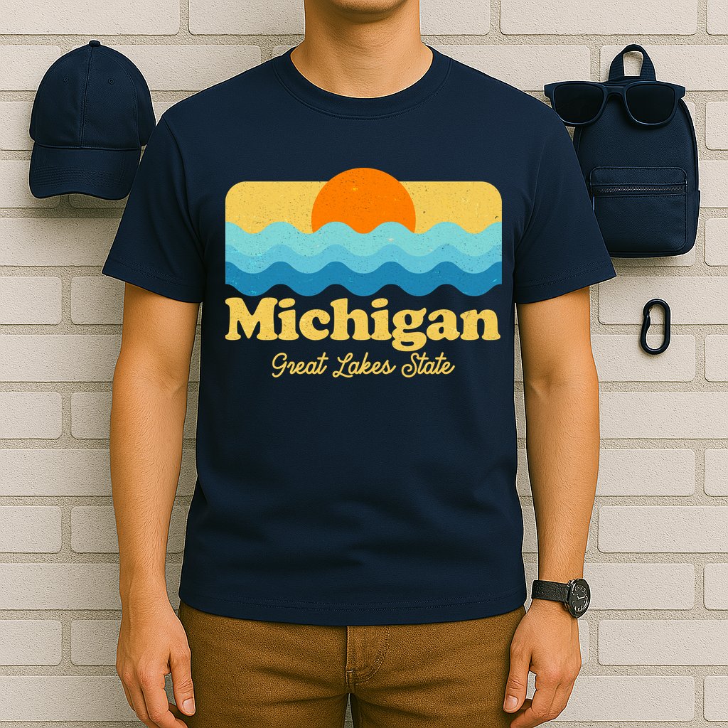 Michigan Great Lakes State Retro Sun Lake T-Shirt