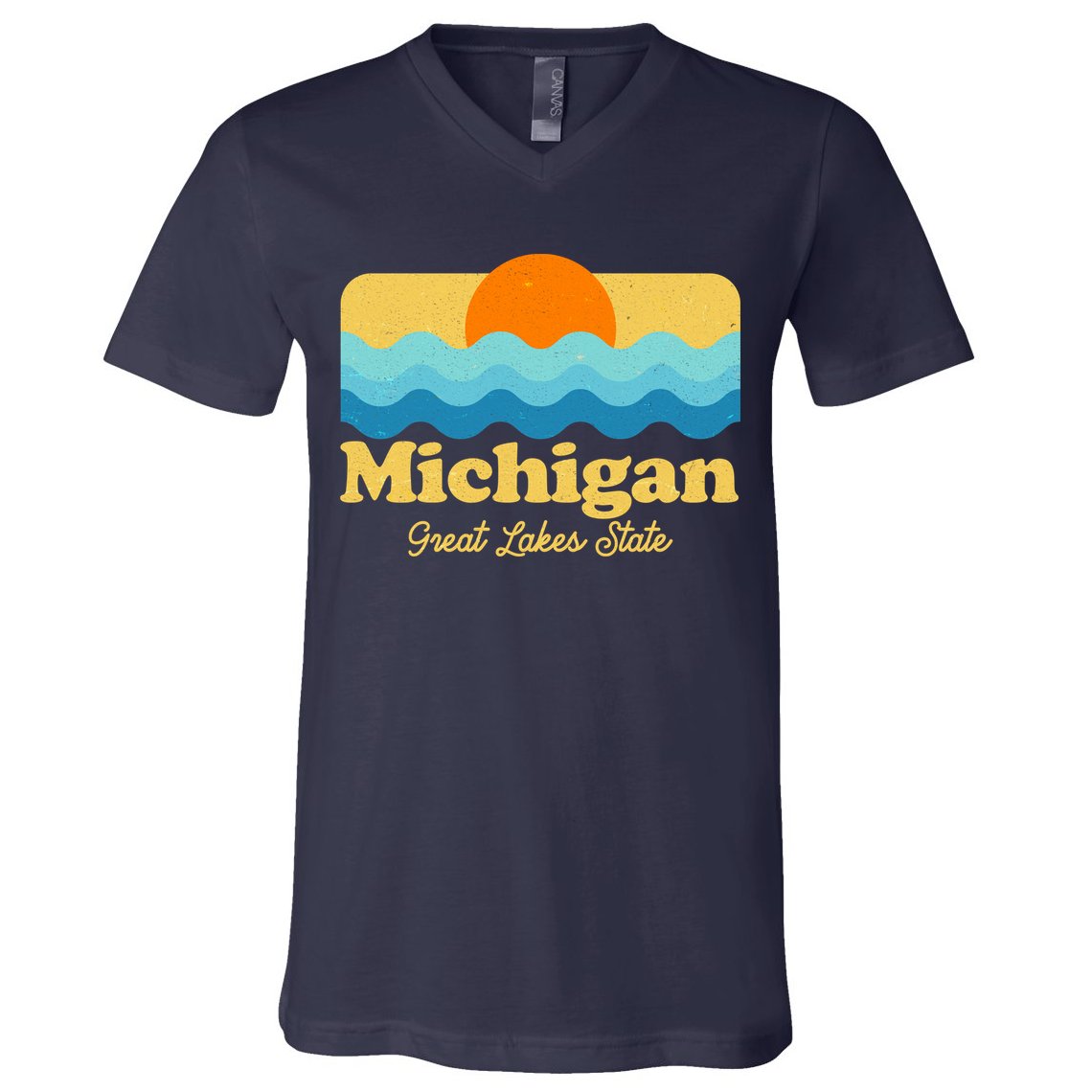 Michigan Great Lakes State Retro Sun Lake V-Neck T-Shirt