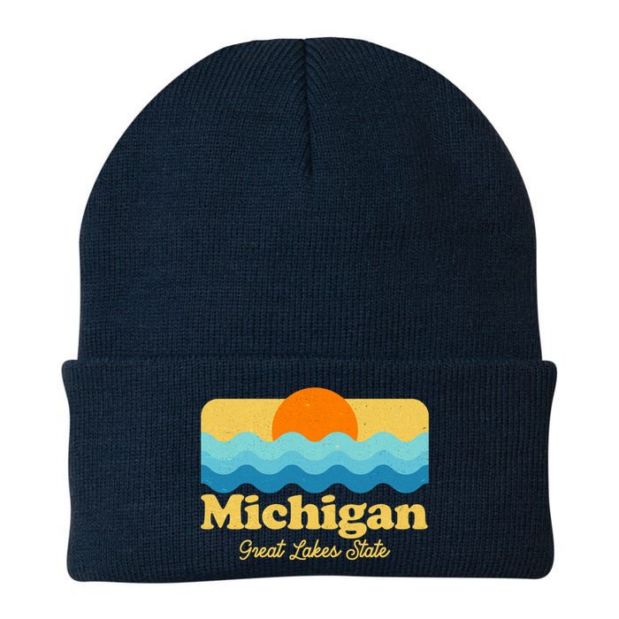 Michigan Great Lakes State Retro Sun Lake Knit Cap Winter Beanie