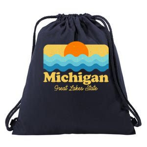 Michigan Great Lakes State Retro Sun Lake Drawstring Bag