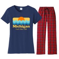 Michigan Great Lakes State Retro Sun Lake Women's Flannel Pajama Set