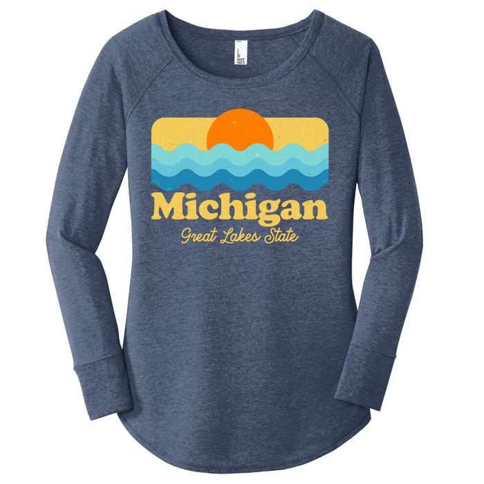 Michigan Great Lakes State Retro Sun Lake Women's Perfect Tri Tunic Long Sleeve Shirt