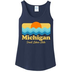 Michigan Great Lakes State Retro Sun Lake Ladies Essential Tank