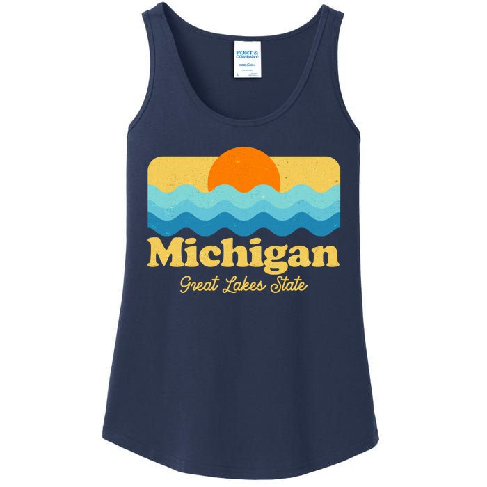 Michigan Great Lakes State Retro Sun Lake Ladies Essential Tank