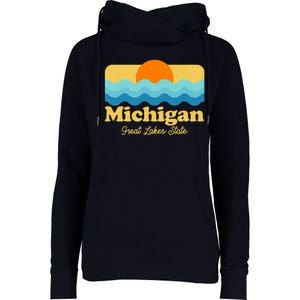 Michigan Great Lakes State Retro Sun Lake Womens Funnel Neck Pullover Hood