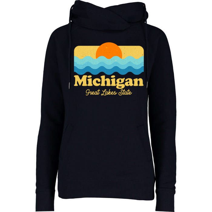 Michigan Great Lakes State Retro Sun Lake Womens Funnel Neck Pullover Hood