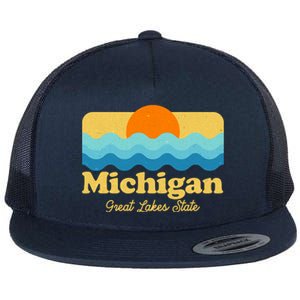 Michigan Great Lakes State Retro Sun Lake Flat Bill Trucker Hat