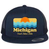 Michigan Great Lakes State Retro Sun Lake Flat Bill Trucker Hat