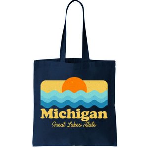 Michigan Great Lakes State Retro Sun Lake Tote Bag