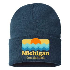 Michigan Great Lakes State Retro Sun Lake Sustainable Knit Beanie