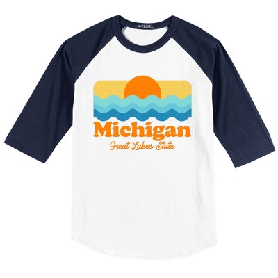 Michigan Great Lakes State Retro Sun Lake Baseball Sleeve Shirt