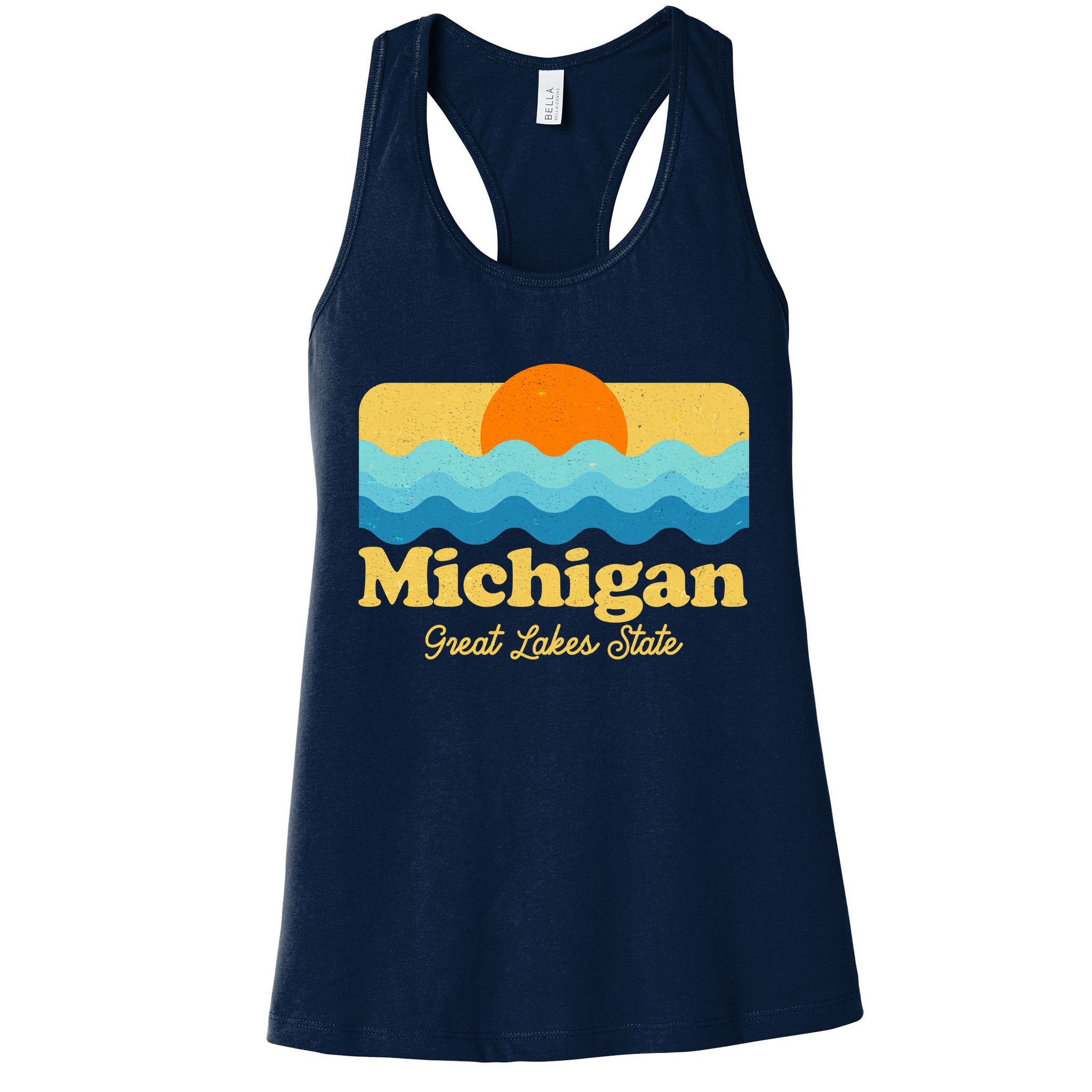 Michigan Great Lakes State Retro Sun Lake Womens Tank Top