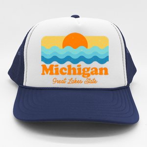 Michigan Great Lakes State Retro Sun Lake Trucker Hat