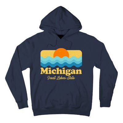 Michigan Great Lakes State Retro Sun Lake Tall Hoodie