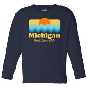 Michigan Great Lakes State Retro Sun Lake Toddler Long Sleeve Shirt