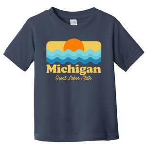 Michigan Great Lakes State Retro Sun Lake Toddler T-Shirt