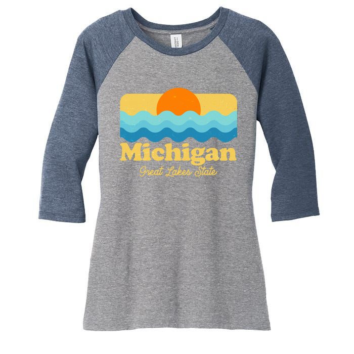 Michigan Great Lakes State Retro Sun Lake Women's Tri-Blend 3/4-Sleeve Raglan Shirt