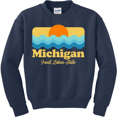 Michigan Great Lakes State Retro Sun Lake Kids Sweatshirt