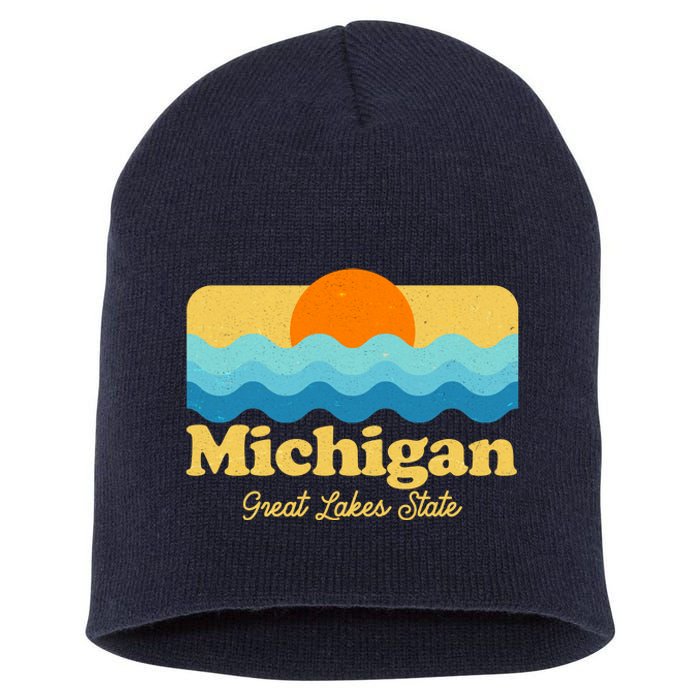 Michigan Great Lakes State Retro Sun Lake Short Acrylic Beanie