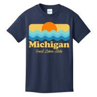 Michigan Great Lakes State Retro Sun Lake Kids T-Shirt