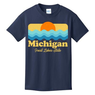 Michigan Great Lakes State Retro Sun Lake Kids T-Shirt