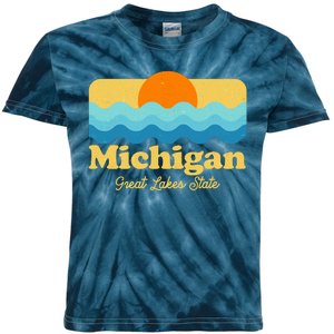 Michigan Great Lakes State Retro Sun Lake Kids Tie-Dye T-Shirt