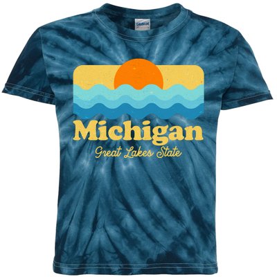 Michigan Great Lakes State Retro Sun Lake Kids Tie-Dye T-Shirt