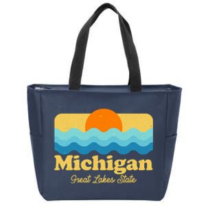 Michigan Great Lakes State Retro Sun Lake Zip Tote Bag