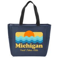 Michigan Great Lakes State Retro Sun Lake Zip Tote Bag