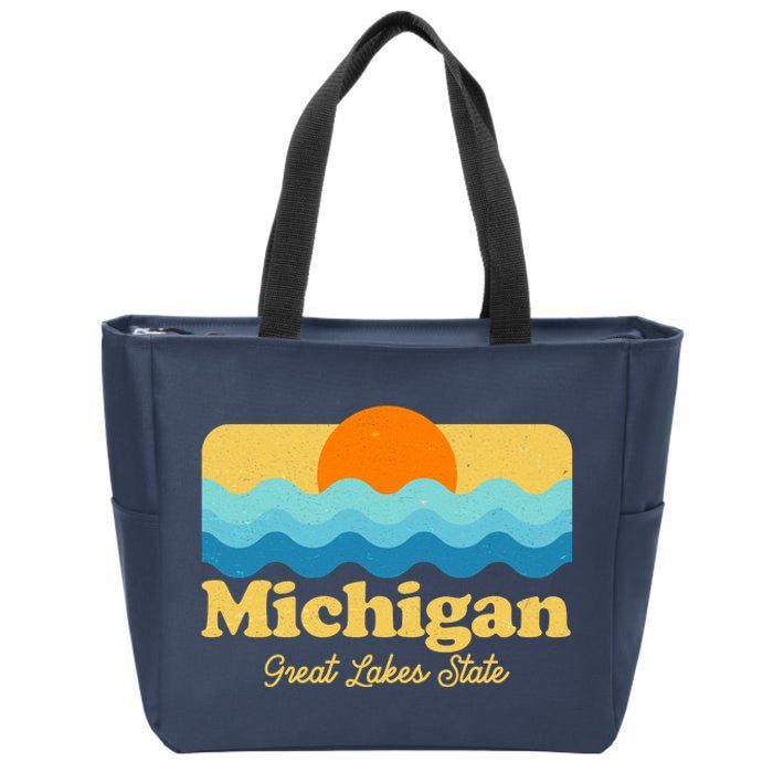 Michigan Great Lakes State Retro Sun Lake Zip Tote Bag