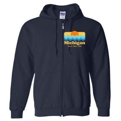 Michigan Great Lakes State Retro Sun Lake Full Zip Hoodie