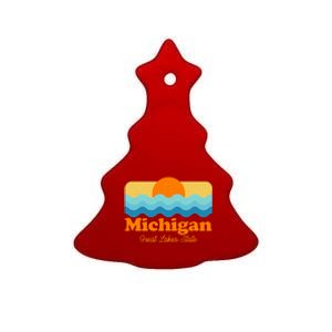 Michigan Great Lakes State Retro Sun Lake Ceramic Tree Ornament