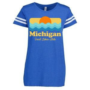 Michigan Great Lakes State Retro Sun Lake Enza Ladies Jersey Football T-Shirt