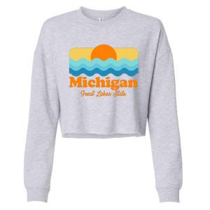 Michigan Great Lakes State Retro Sun Lake Cropped Pullover Crew