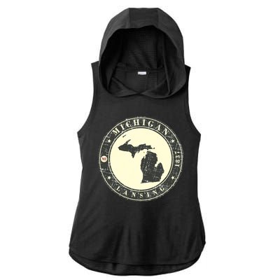 Michigan Lansing Retro Ladies PosiCharge Tri-Blend Wicking Draft Hoodie Tank