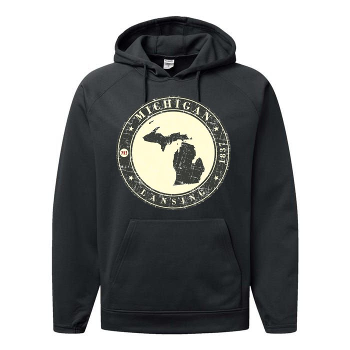 Michigan Lansing Retro Performance Fleece Hoodie