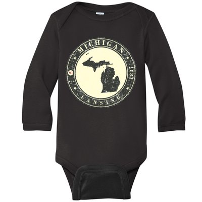 Michigan Lansing Retro Baby Long Sleeve Bodysuit