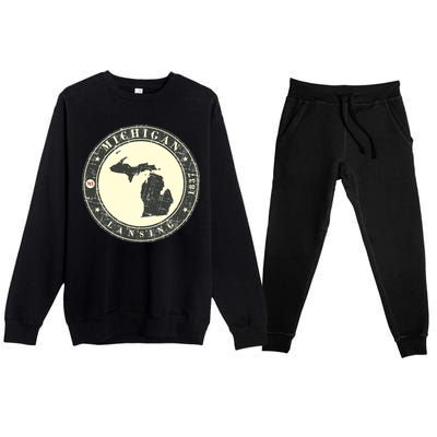 Michigan Lansing Retro Premium Crewneck Sweatsuit Set