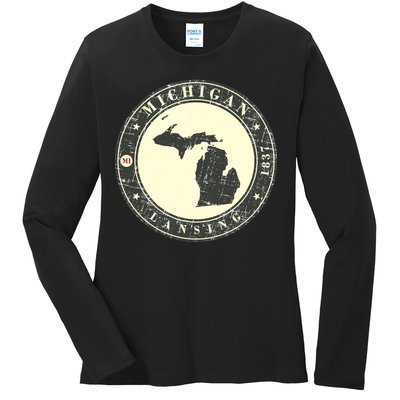 Michigan Lansing Retro Ladies Long Sleeve Shirt