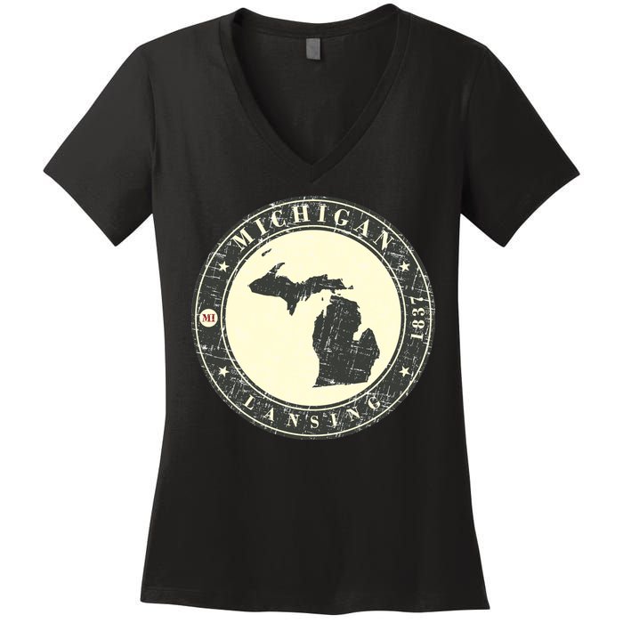 Michigan Lansing Retro Women's V-Neck T-Shirt